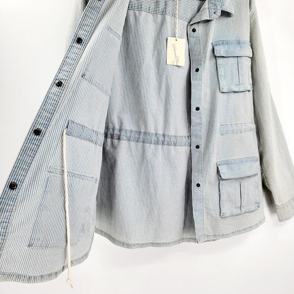 NWT Universal Thread Railroad Striped Utility Jacket Faded Light Blue & White XL - Picture 6 of 12